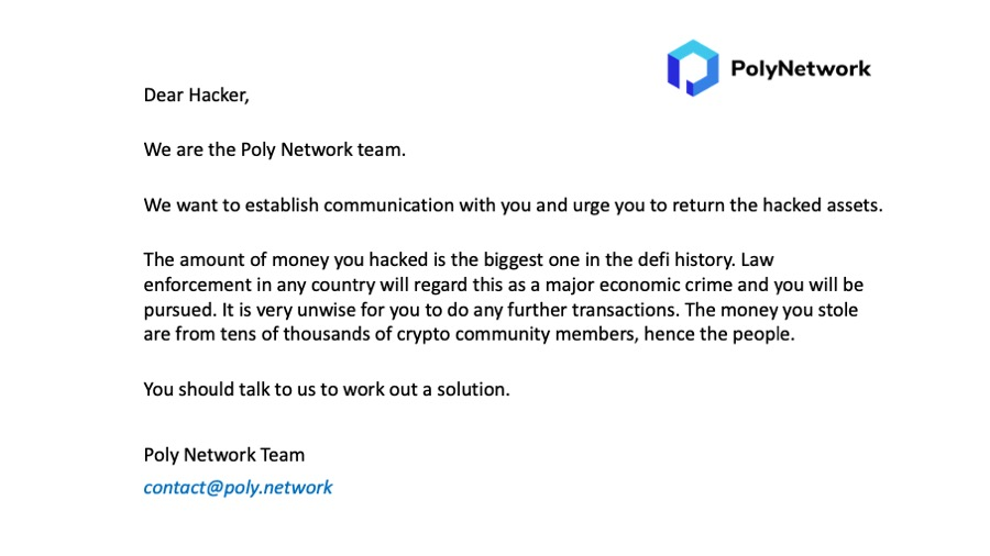 Poly Network hacker: I’m ready to return the 0 million I stole, I’m already a legend