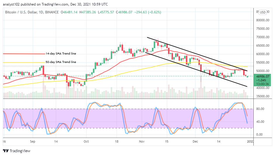 You are currently viewing Bitcoin (BTC/USD) Price Downsizes, Approaching $45,000 Support