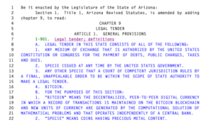 Bill Introduced To Make Bitcoin A Legal Tender In Arizona