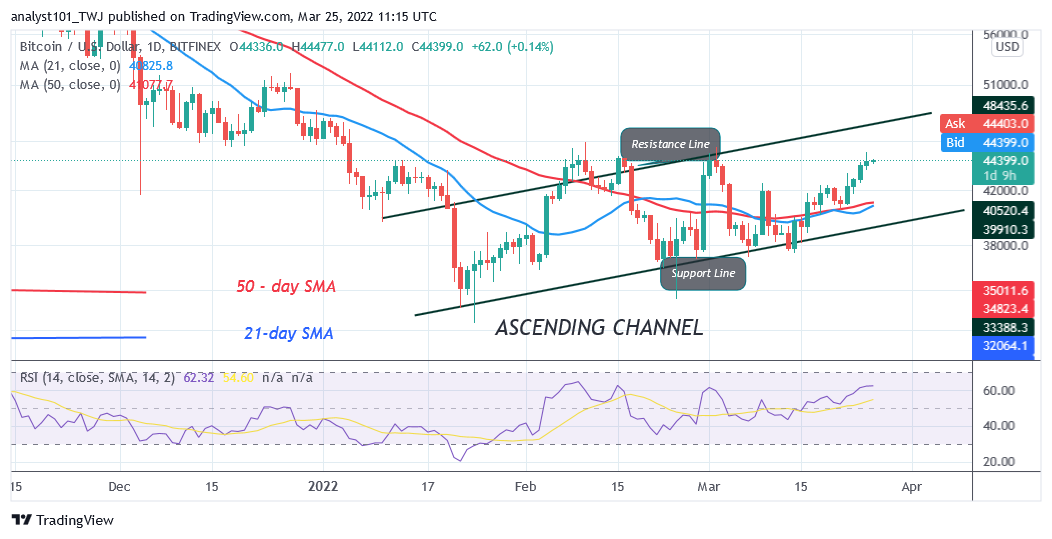 You are currently viewing Bitcoin (BTC) Price Prediction: BTC/USD Retests the $45K Overhead Resistance, Can Bulls Breach the Recent High?