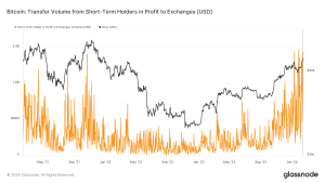 Short term holders in profit sent record Bitcoin to exchanges on road to k