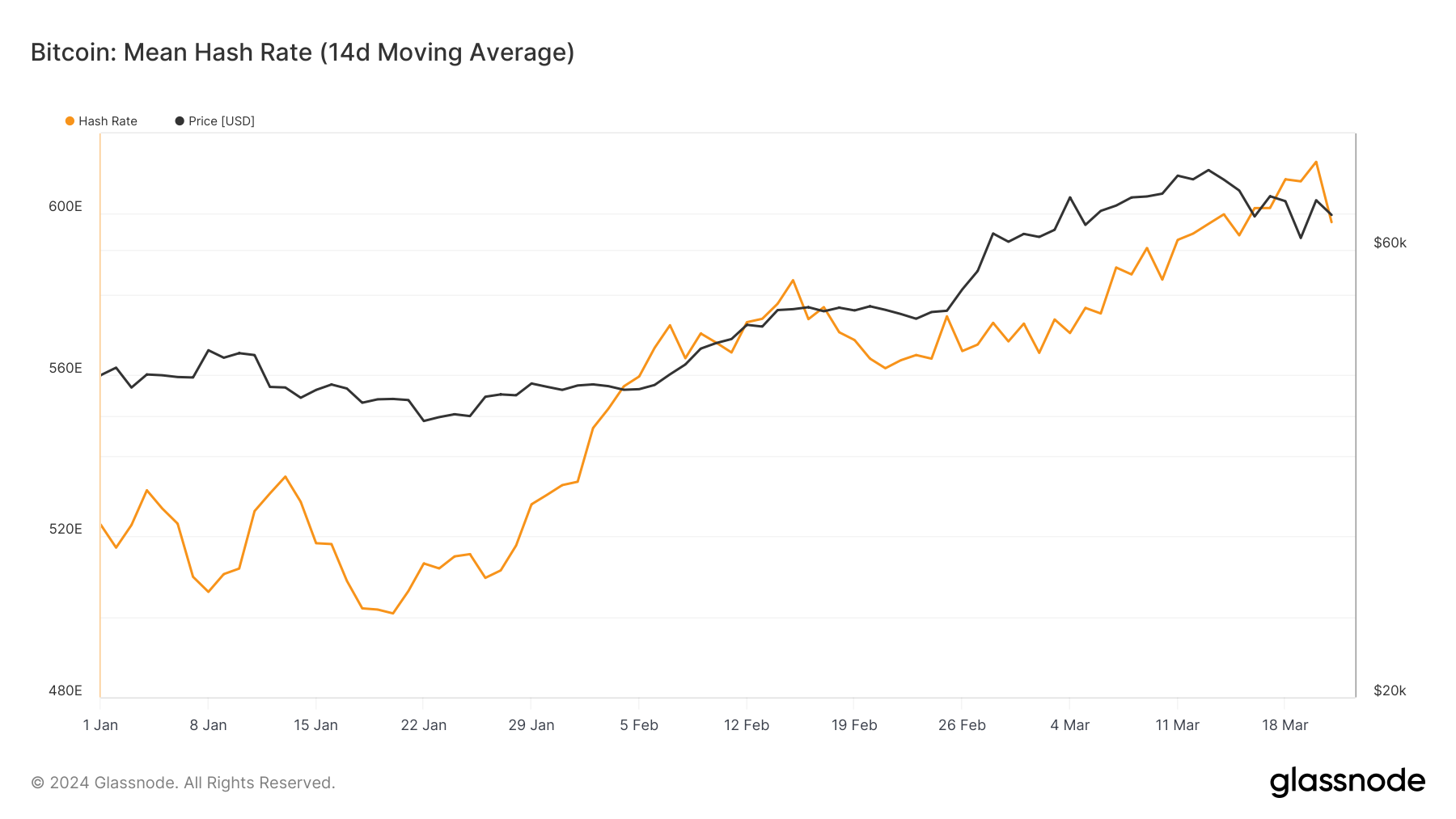 What is the anticipated post-halving Bitcoin hash rate correction?