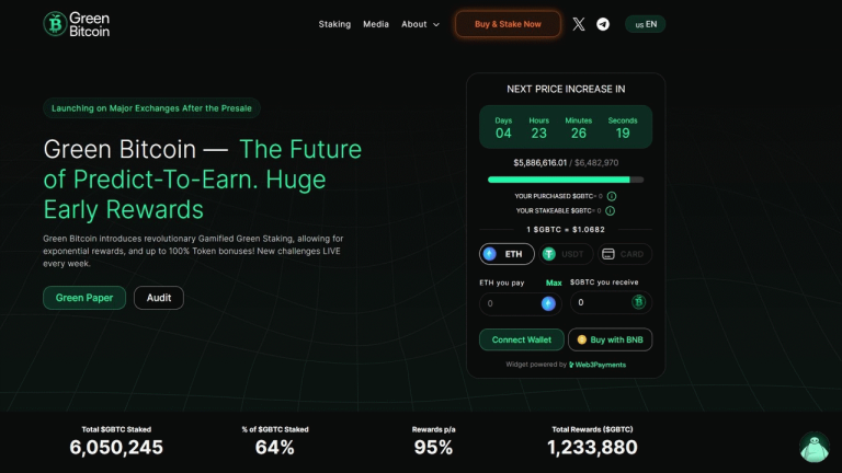 You are currently viewing New ICO Green Bitcoin Introduces the Gamified Green Staking and Raises $6M in 2 Weeks