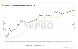 Over 1 Million Bitcoin Addresses Hold 1 BTC or More, Reflecting Strong Adoption