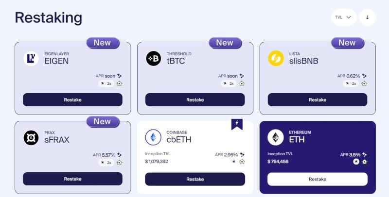 You are currently viewing InceptionLRT Unveils 4 new LRTs for EIGEN, tBTC, sFRAX, and slisBNB