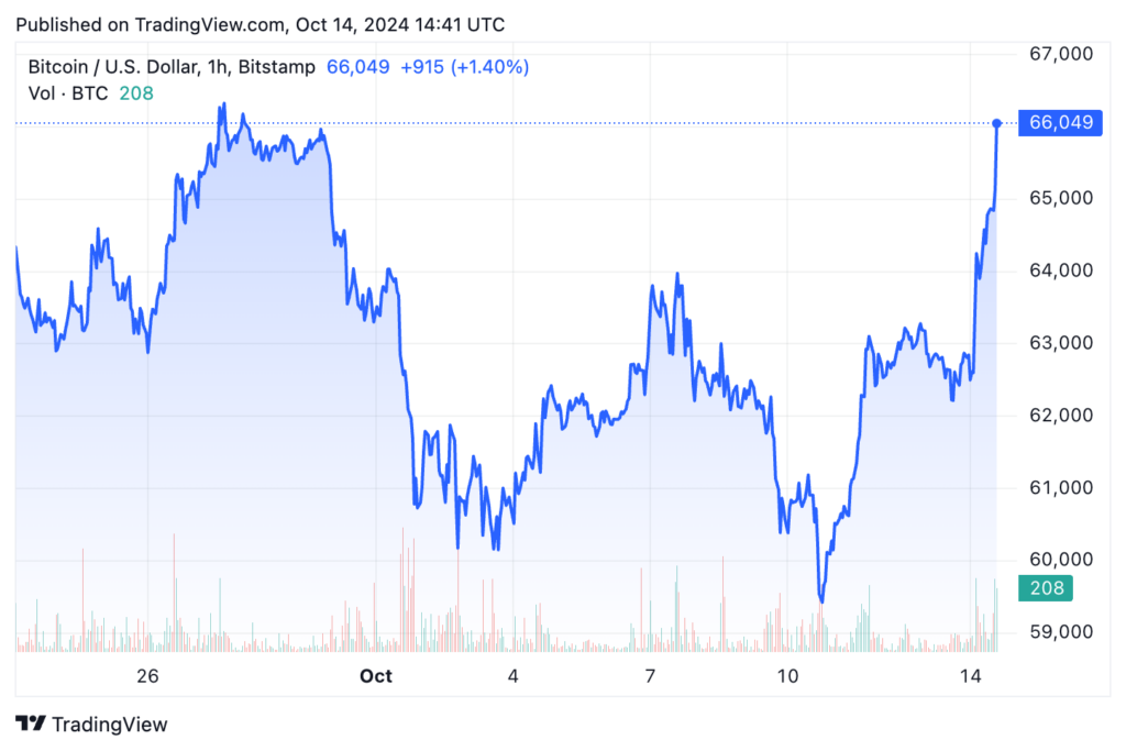 You are currently viewing Bitcoin touches $66k as US Election now set up as bullish event