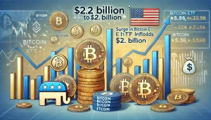 Read more about the article Bitcoin ETF Inflows Soar to $2.2B as U.S. Election Sparks Market Moves