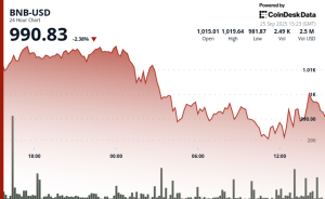 Read more about the article BNB Slips Below $1K as Crypto Market Drops, Fear Index Nears ‘Fear’