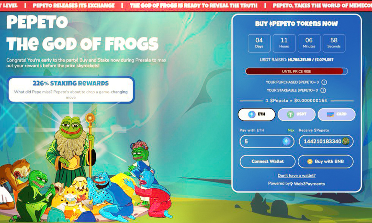 You are currently viewing Ethereum Based Meme Coin Pepeto Presale Past $6.7 Million as Exchange Demo Launches