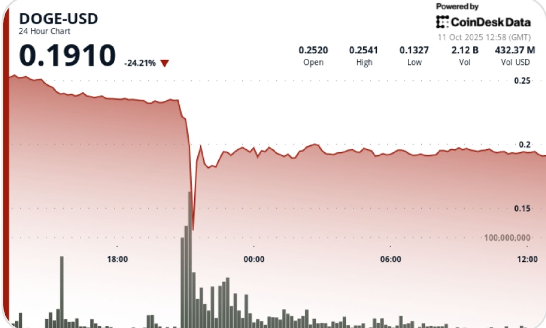 You are currently viewing DOGE Suffers 50% Flash Crash Before Stabilizing Near $0.19