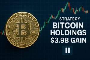 Read more about the article Strategy bitcoin holdings show $3.9B gain as purchases pause