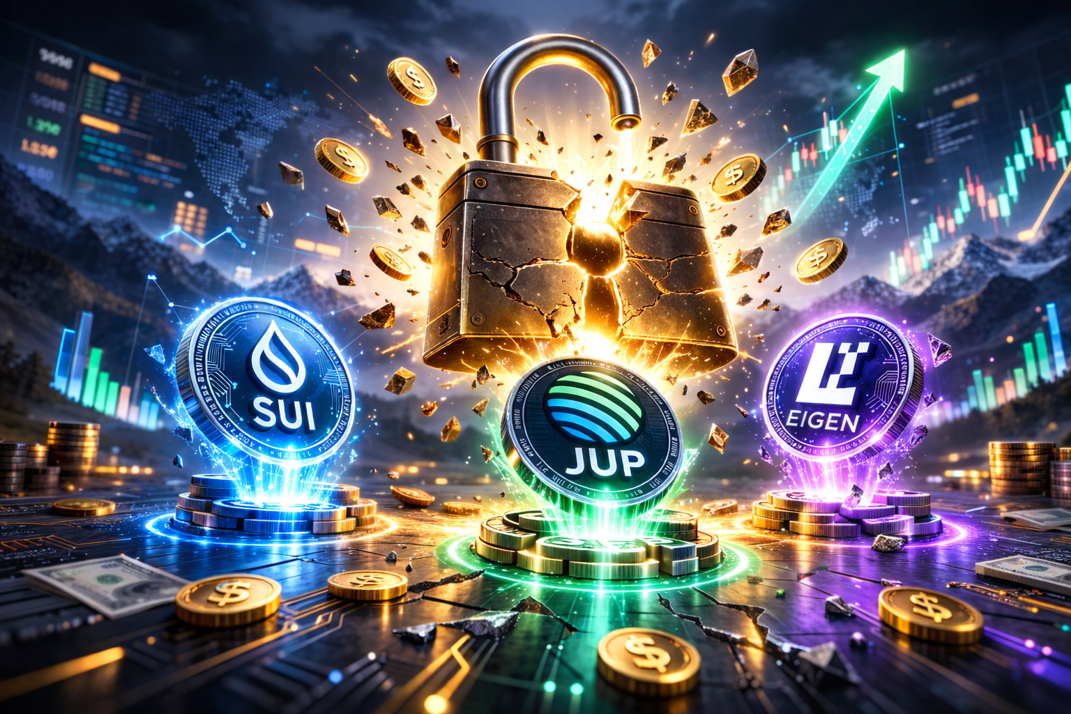 You are currently viewing Over $317M in Token Unlocks Incoming as SUI, JUP, and EIGEN Lead Weekly Supply Surge