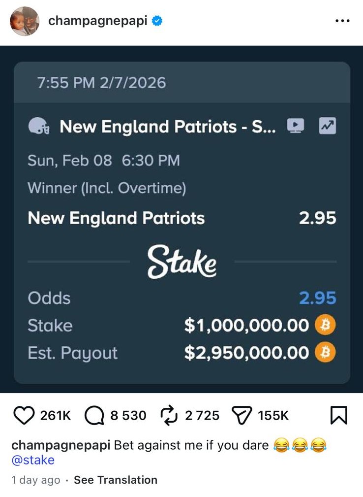 Read more about the article Here’s How Much Bitcoin (BTC) Drake Lost Betting on the Super Bowl